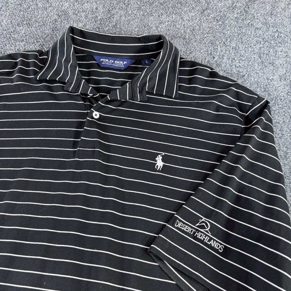 Polo Golf Ralph Lauren Polo Shirt Mens L Black Striped Pima Cotton Short Sleeve - Picture 3 of 7